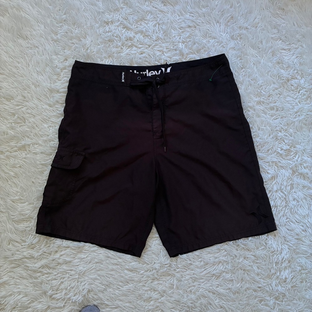 Hurley Mens Board Shorts Black Swim Trunks Cargo Pocket Size 36 21 Inch Outseam